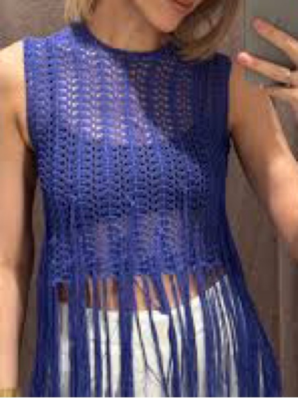 NWT Zara Crochet Fringe Sleeveless Top in Vivid Electric Periwinkle Blue Small - Picture 11 of 12